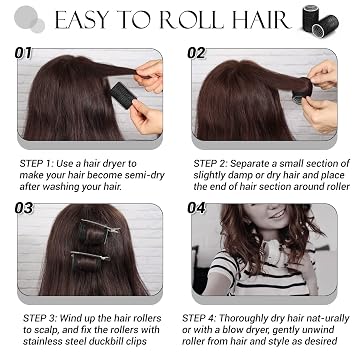 Hair Curlers Rollers, 12Pcs Hair Rollers Hair Curlers Self Grip Holding Rollers with 12 Pcs Hair Clips for Long Medium Short Thick Fine Thin Hair Bangs Volume