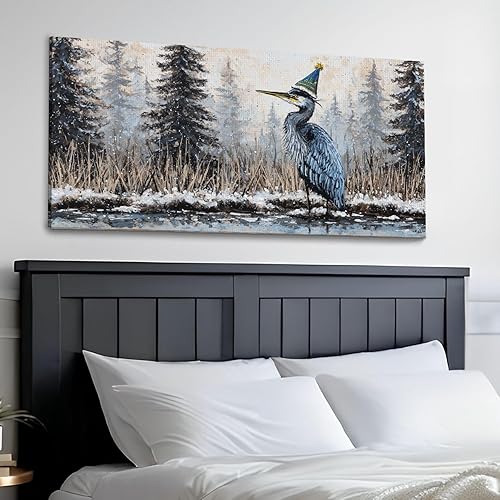 Miniatura 3 de 30"x 60" Canvas Wall Art Snow Christmas Winter Vertical Blue Heron Vintage Bird Coastal Framed Pictures Painting Prints Large Wall Art for Living