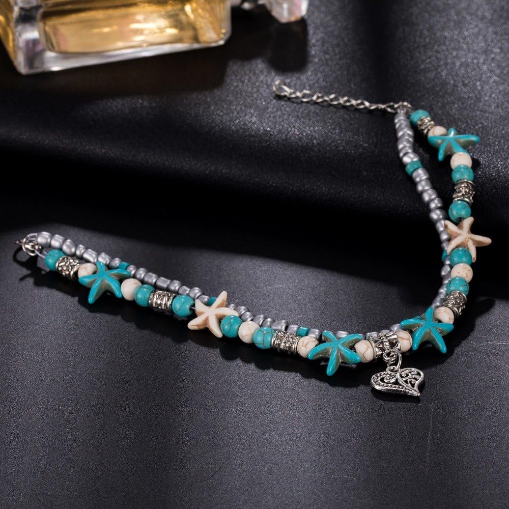 Blue Starfish Turtle Anklet for Women Multilayer Charm Beads Sea Handmade Boho Anklet Foot Jewelry - Image 4