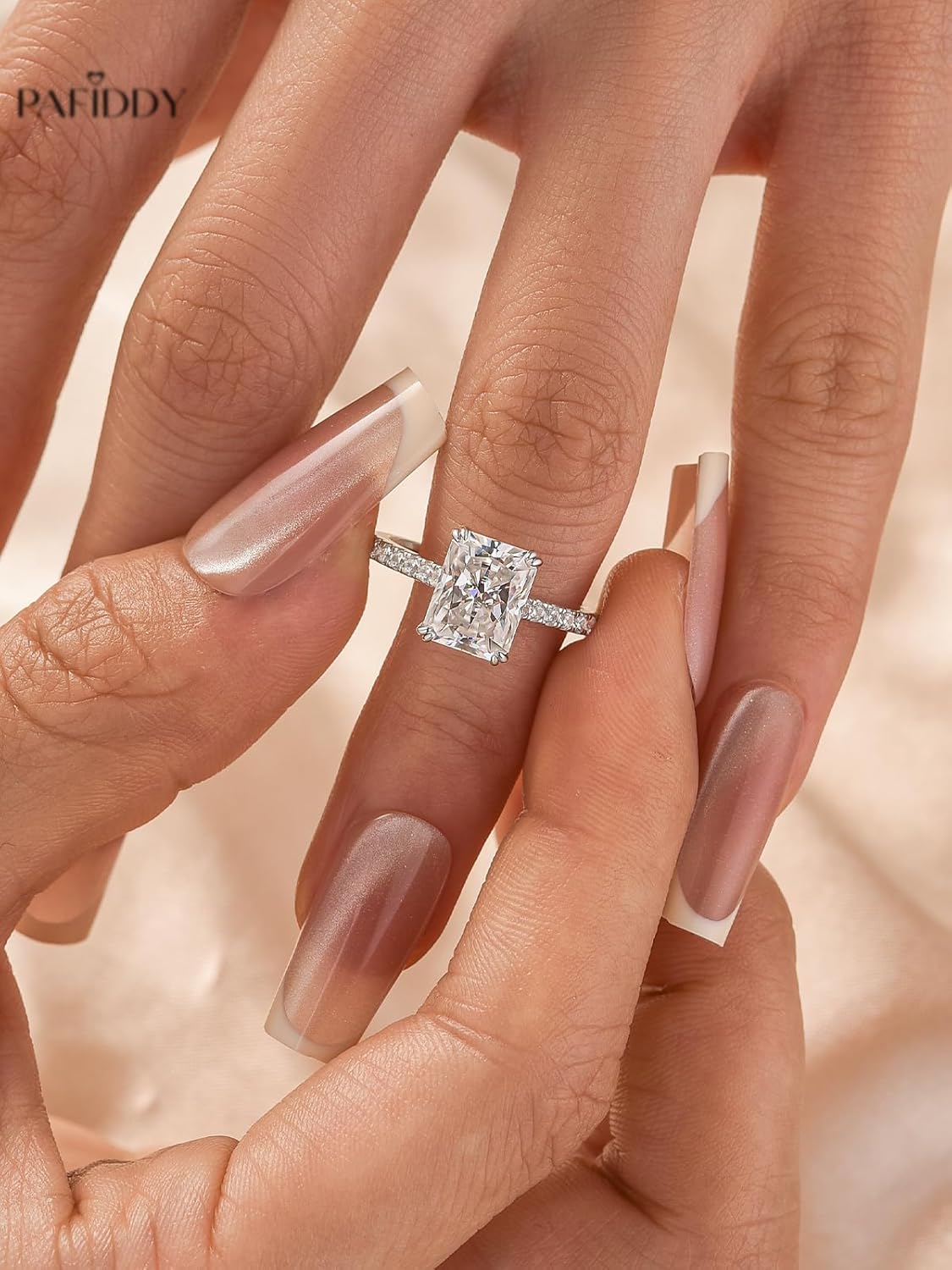 4.5 Carat Radiant Cut Lab Created Moissanite Engagement Ring for Women, D Color VVS1 Sterling Silver Promise Ring with Pavé Band - Image 4