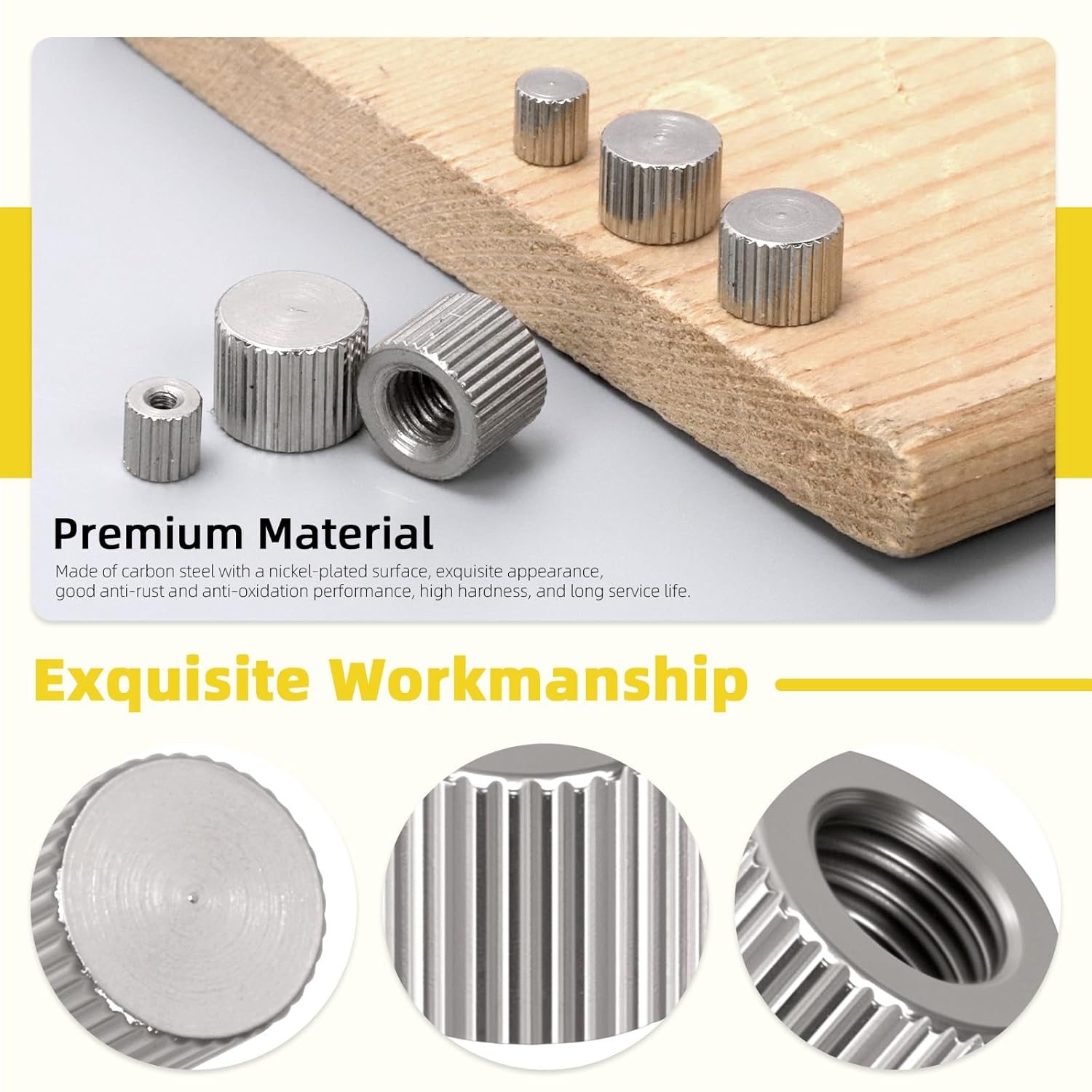 60PCS M2 M2.5 M3 M4 M5 M6 Knurled Thumb Nuts, Sliver Blind Hole Round Female Thread Type Flat Head Grooved Knurled Wing Nut Lock Adjusting Nuts for Furniture Fastening 3D Printer