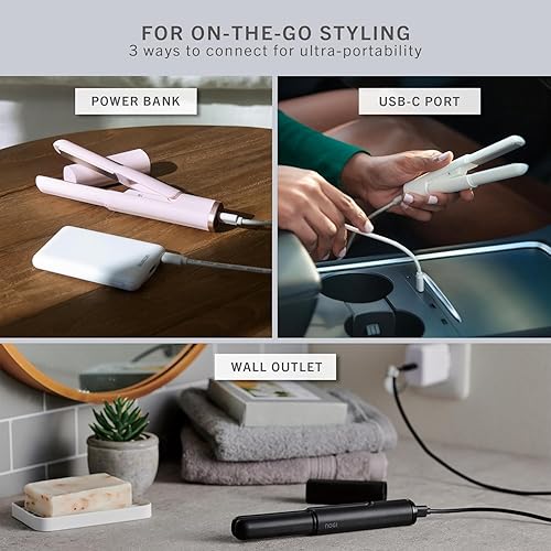 Miniatura 4 de NOGI (ELECOM) Plancha plana portátil, plancha de pelo con placa de revestimiento de cerámica, calentamiento rápido, interruptor de extensión de modo