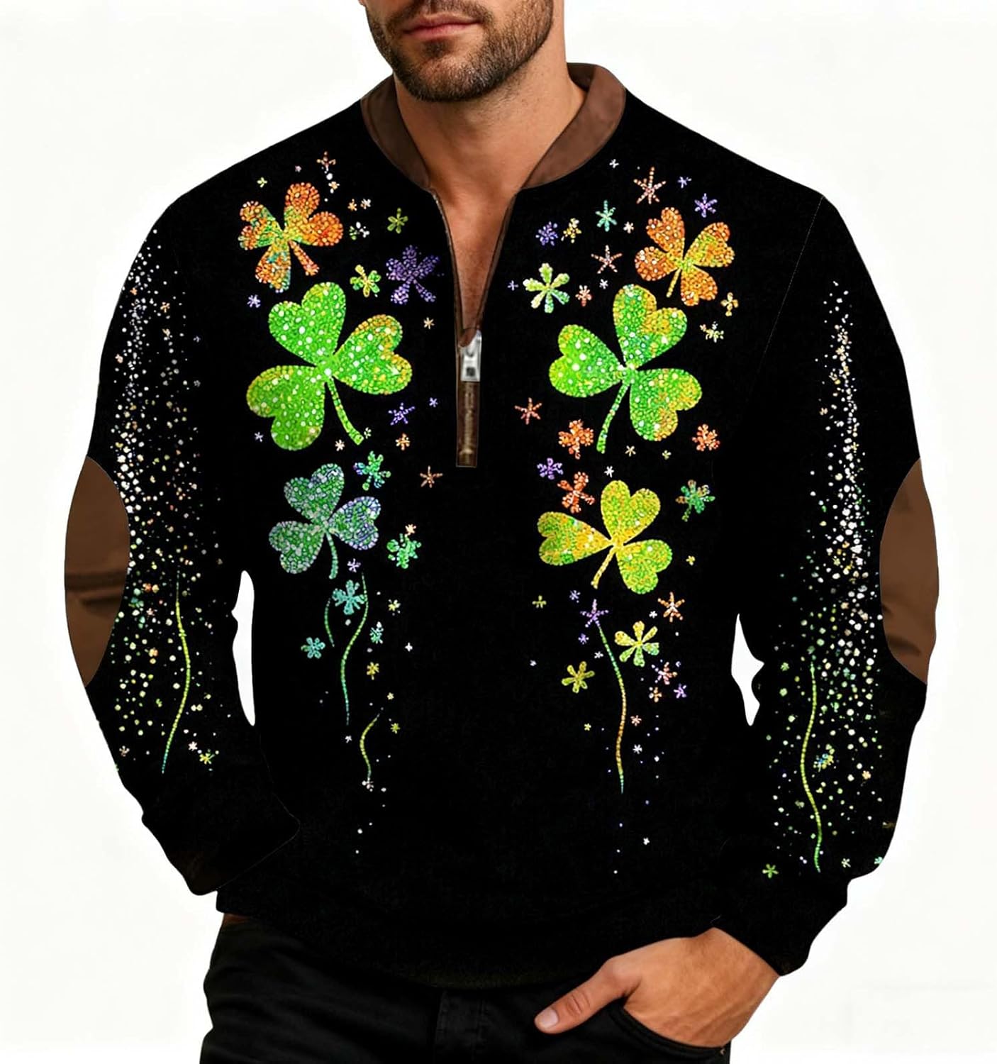 Mens St Patricks Day Sweatshirt Half Zip Shamrock Print Long Sleeve Shirts Plus Size Funny Notre Dame Irish Pullover - Image 5