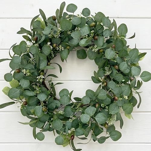 24 Inch Eucalyptus Wreath for Front Door, Large Artificial Greenery