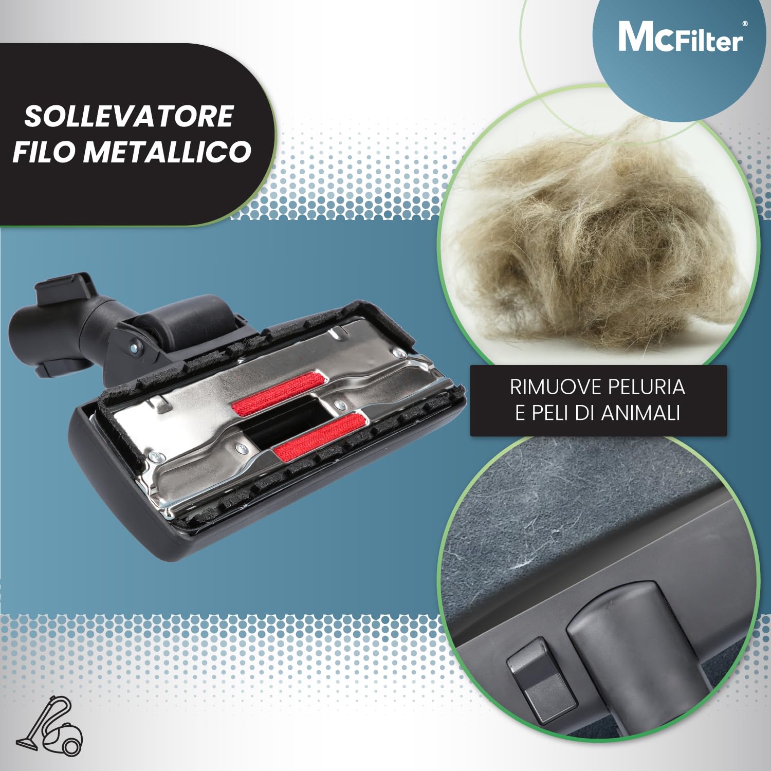 McFilter I Bocchetta combinata per pavimenti adatta per aspirapolvere Miele serie C1, C2, C3, S8000, S2, S3, S4, S5, S6, completo, compatto, classico, 35 mm, commutabile e funzione di parcheggio