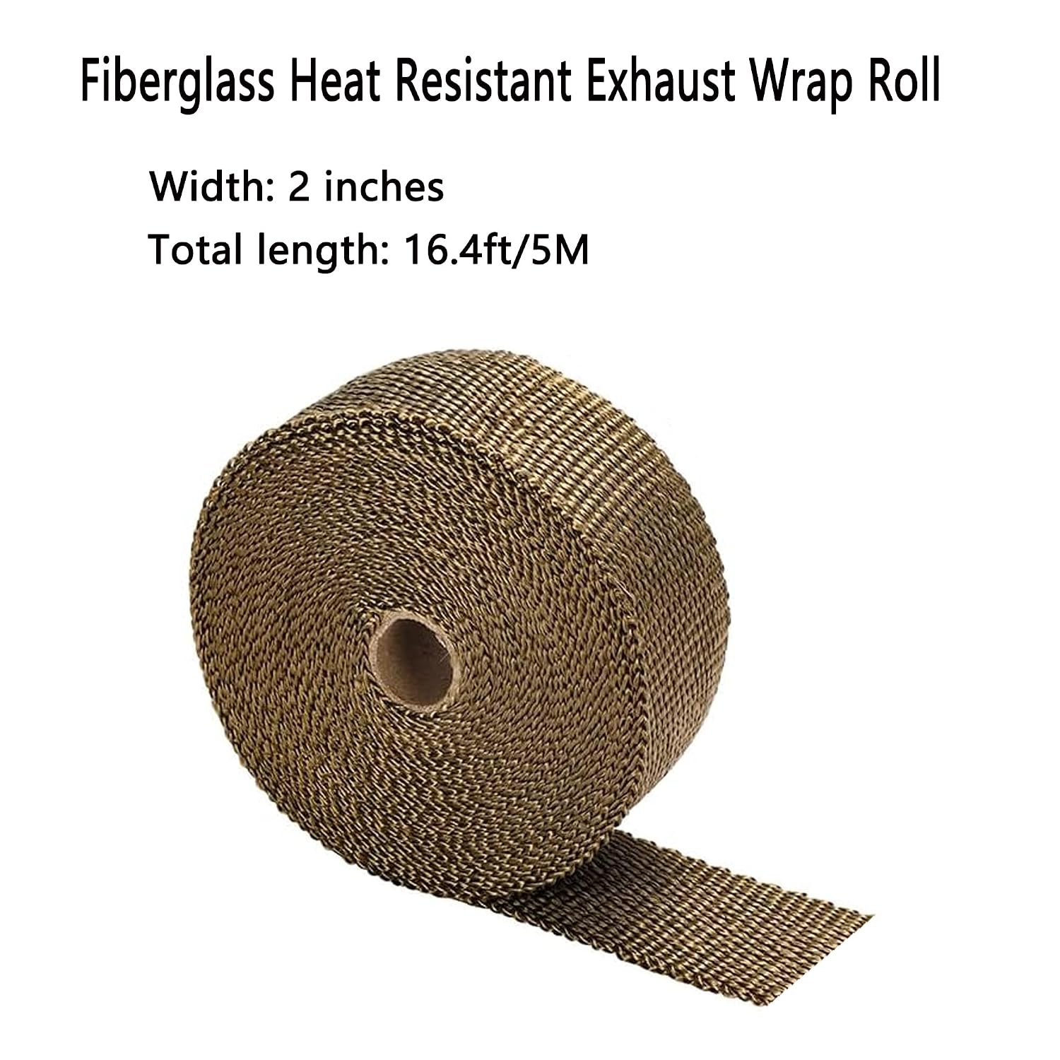 Exhaust Heat Wrap Roll, Exhaust Header Wrap Tape Fiberglass Heat Shield Tape with 10pcs Self-Locking Stainless Steel Zip Ties for Motorcycle Car Truck (Golden-16.4ft/5M)