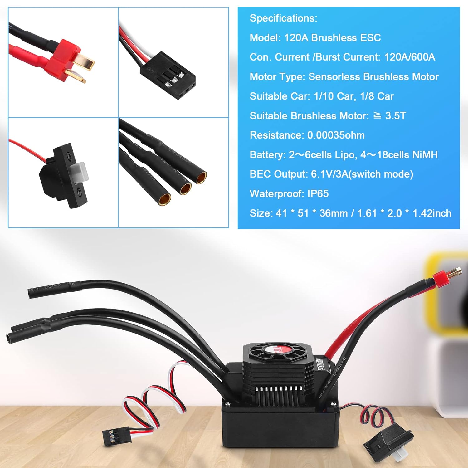3650 5900KV Sensorless Brushless RC Motor 120A Brushless ESC & Program Card Set Waterproof Motor ESC Combo 3.175mm Shaft Motor for 1:10 Scale RC Car Truck Update Parts - Image 4