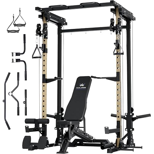 MAJOR FITNESS Drone3 Power Rack, 2500lbs Multi-Function Home Gym Squat Rack with Dual Pulley System, Pull-Up Bar & J-Hooks, Heavy-Duty Steel Frame for Maximum Stability & Strength Training