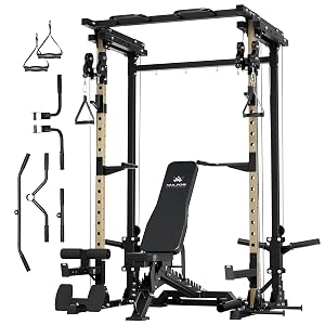 MAJOR FITNESS Drone3 Power Rack 2500lbs Multi-Function Home Gym Squat Rack with Dual Pulley System Pull-Up Bar J-Hooks