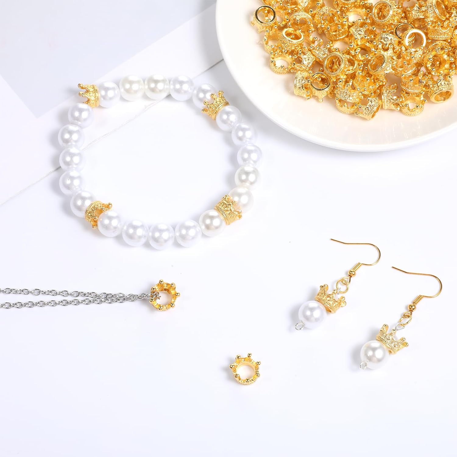 100PCS Gold Mini Crown Charms for Jewelry Making, Vintage Crown Beads Bulk, Large Hole Spacer Beads for Crafts, DIY Craft Supplies for Necklace Bracelet Earring Making, Handmade Jewelry - Image 8