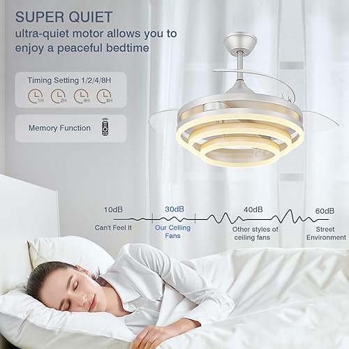 Miniatura 7 de Ventilador de techo retráctil de 42 pulgadas, ventiladores de techo con luces, motor de CC silencioso, 6 velocidades, 3 cambios