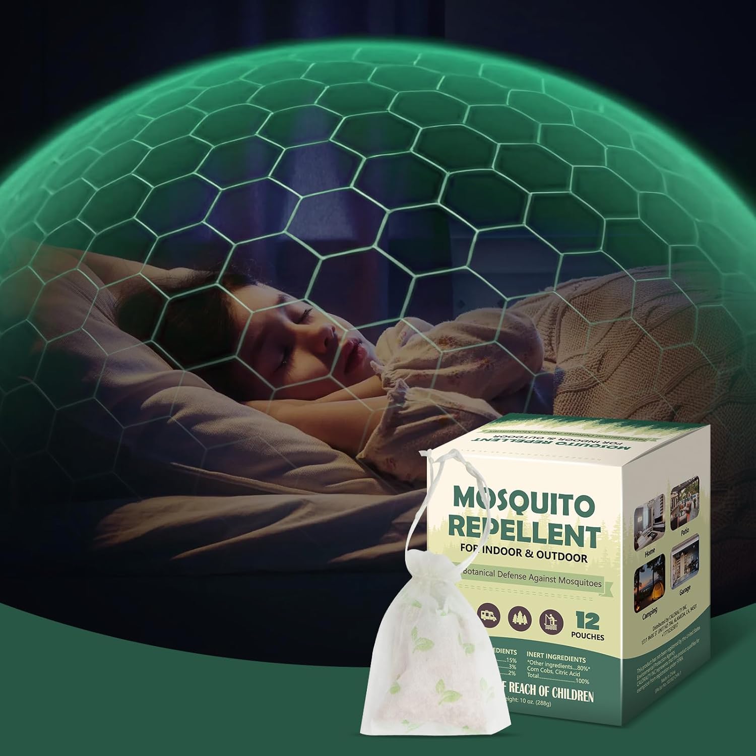 12 Pcs Mosquito Repellent for Patio, Plant-Based Mosquito Repellent Pouches, Mosquito Control Indoor Outdoor, Pet-Friendly Mosquito Deterrent for Home Patio Camping Fishing