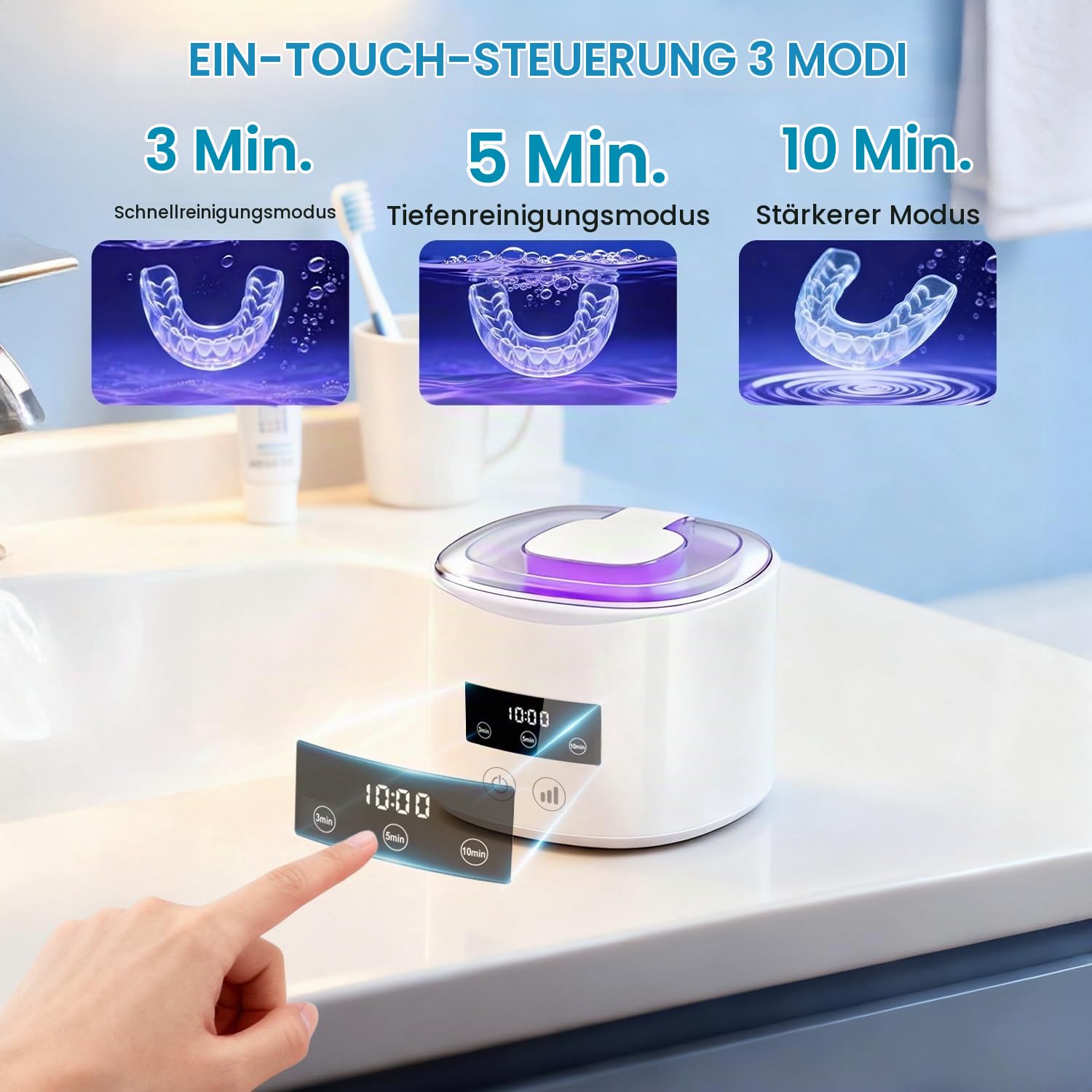 Ultraschallreinigungsgerät 50kHz, 2000mAh Ultrasonic Cleaner mit UV-Lampe | Wiederaufladbar über 2000-mAh-Akku, UV-Lampe zur Sterilisation, 230 ml für Zahnersatz, Zahnbürstenkopf & Schmuck