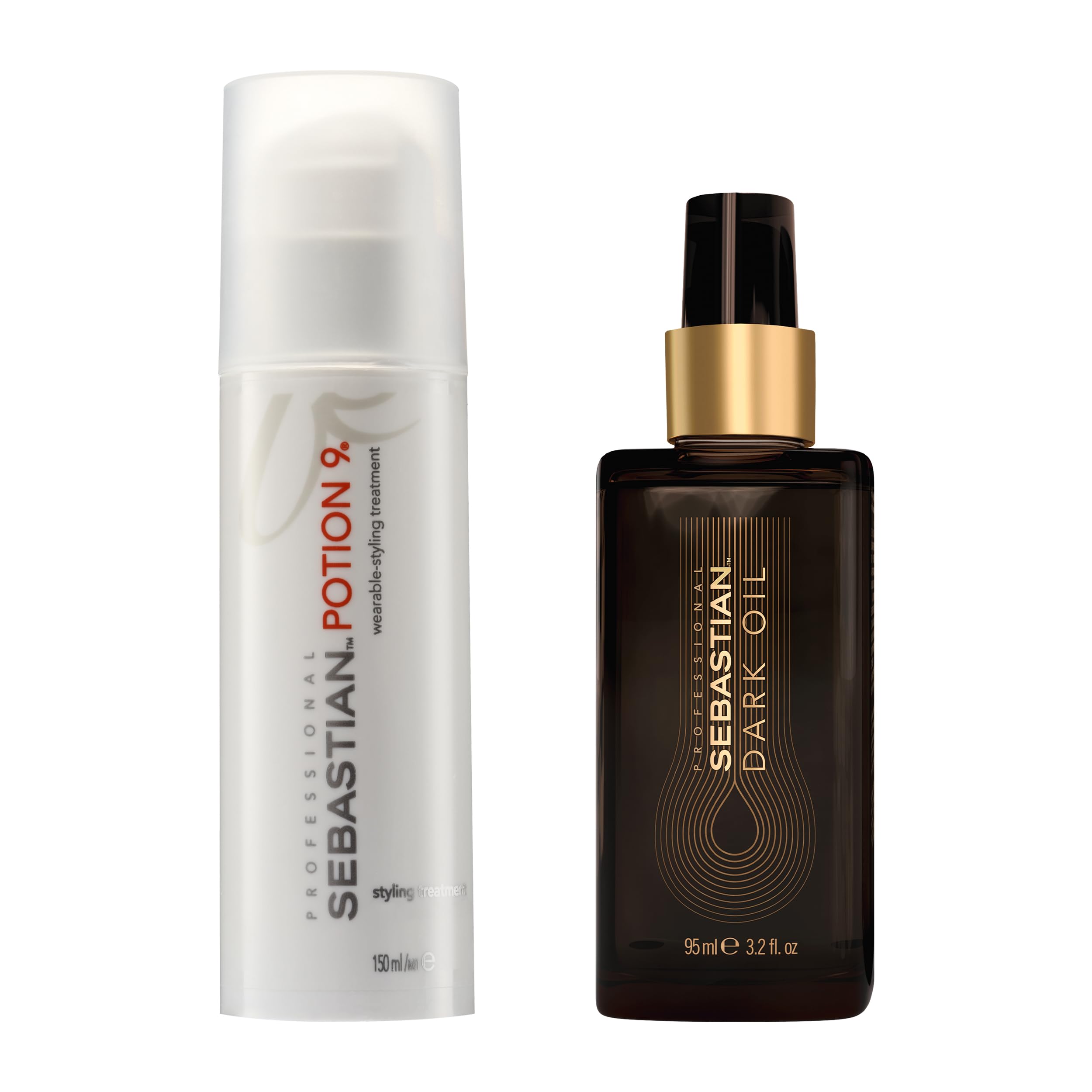 Rock Mop Cocktail Set | Sebastian Professional Potion 9, Leave-in Conditioner and Styling Treatment, 5.1 oz + Sebastian Dark Oil Lightweight Hair Styling Oil, 3.2 oz | Nourishing Blend of Natural Oils