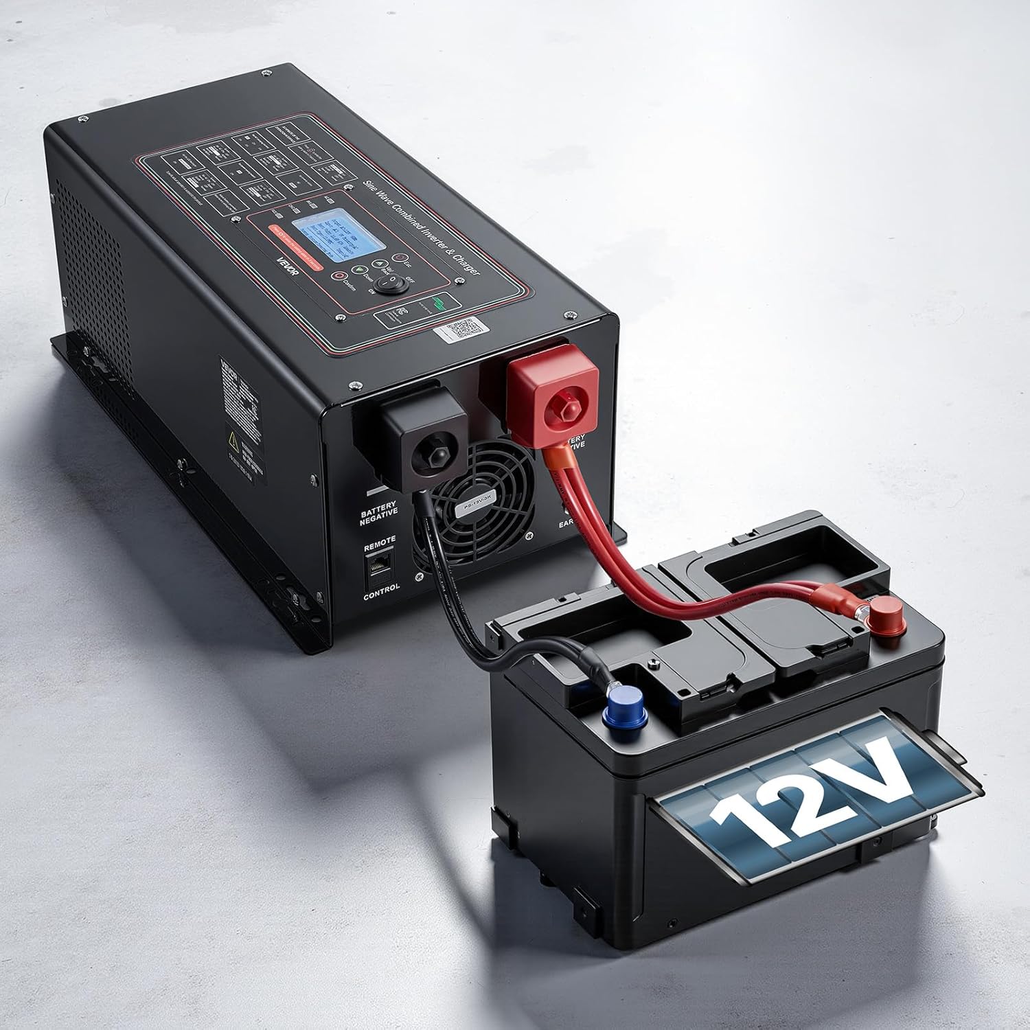 VEVOR Pure Sine Wave Inverter Charger, 3000W, DC 12V to AC 120V Power Inverter with LCD Display, Remote Control, Low Frequency, for RV Camper Home, Compatible with 12V LiFePO4 and Lithium Batteries