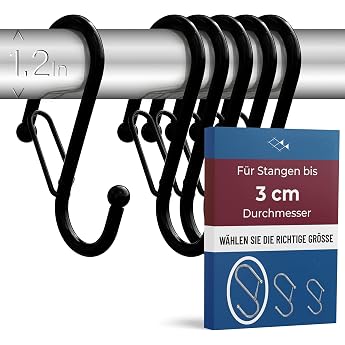 Blau Marit&eacute; S-Shaped Hooks with Fall Protection System, Pack of 6, Royal Model, Help with Organising the House, Black, Large,