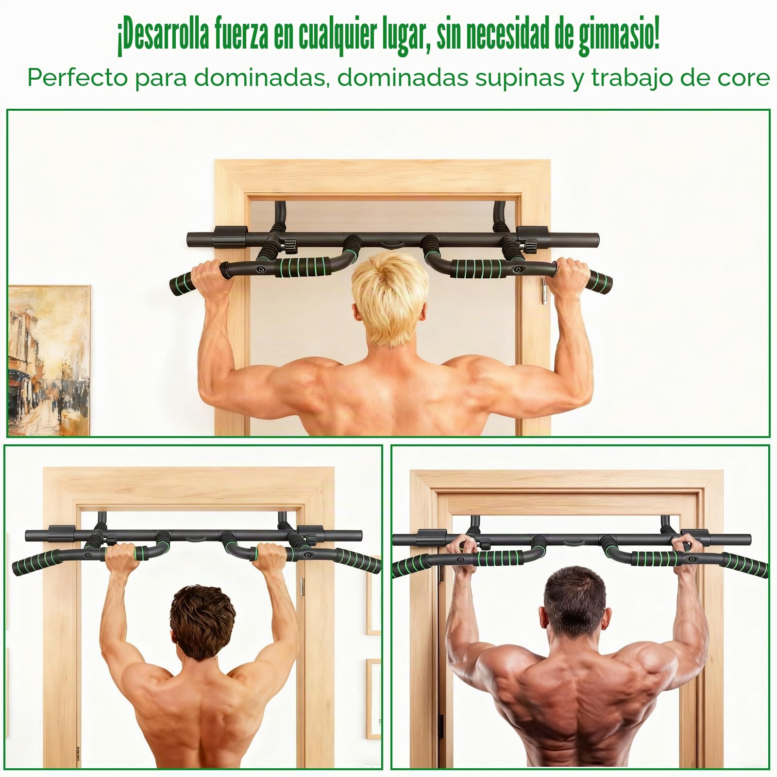 Barra Dominadas Puerta Sin Taladro, Pull Up Bar con Agarre Antideslizante, Ajustable 59-92cm, Ideal para Casa Home Gym Workout