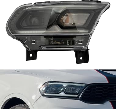 Front Headlight Assembly for Dodge Durango 2021 2022 2023 Right Passenger Side Front Head Lamp Replacement Clear Lens Black Housing 68433778AE (RH)