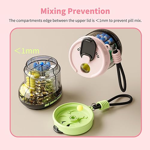 Miniatura 9 de Organizador de píldoras de viaje con 7 compartimentos para 1 semana Suministro KIGI Pastillero de bolsillo Fishoil Contenedor de vitamina (4.5 x 2.5
