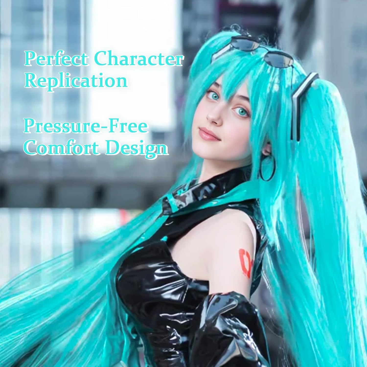 Cute Halloween Green Cosplay Wig, 2 Hair Caps+ Wig, Long Greenish False Hair with 2 Ponytails for Women, Long Straight Wigs with Bangs for Event for Women and Teen Girls - Image 2