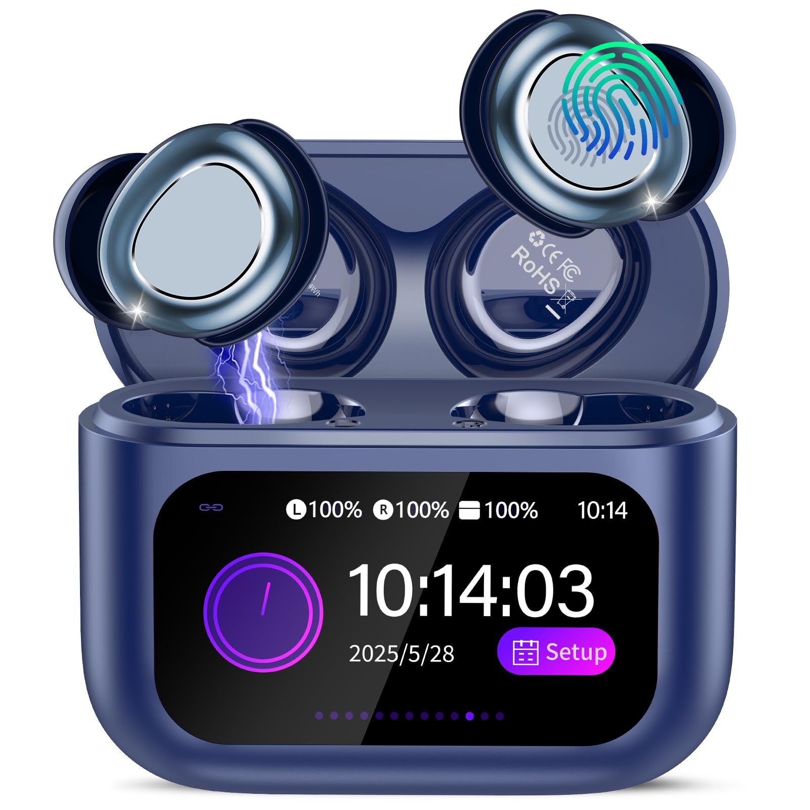 ZYHKON Bluetooth Kopfhörer, Bluetooth 5.4 Schlafkopfhörer In Ear mit Touchscreen, 48H Spielzeit Mini Kopfhörer mit HiFi Sound/5 EQ-Modi/ENC Noise Cancelling, Wireless Ohrhörer für Seitenschläfer Blau