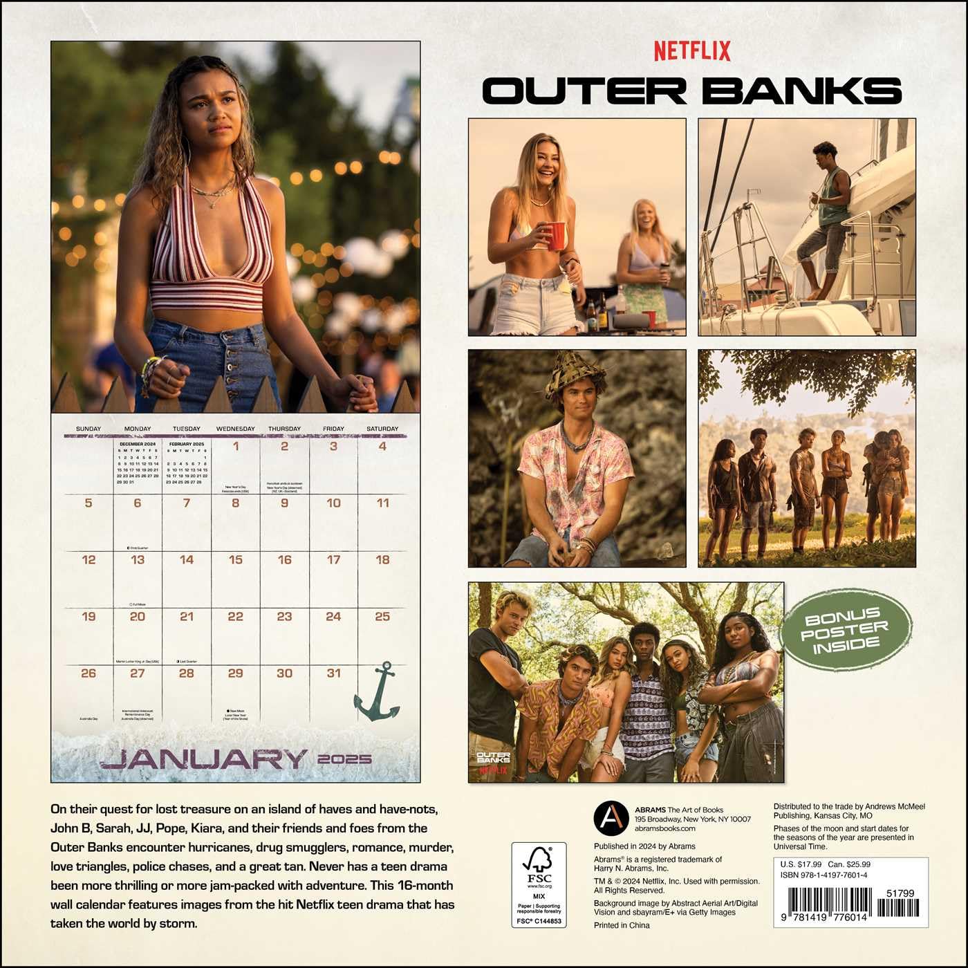 Outer Banks 16-Month 2024-2025 Wall Calendar with Bonus Poster