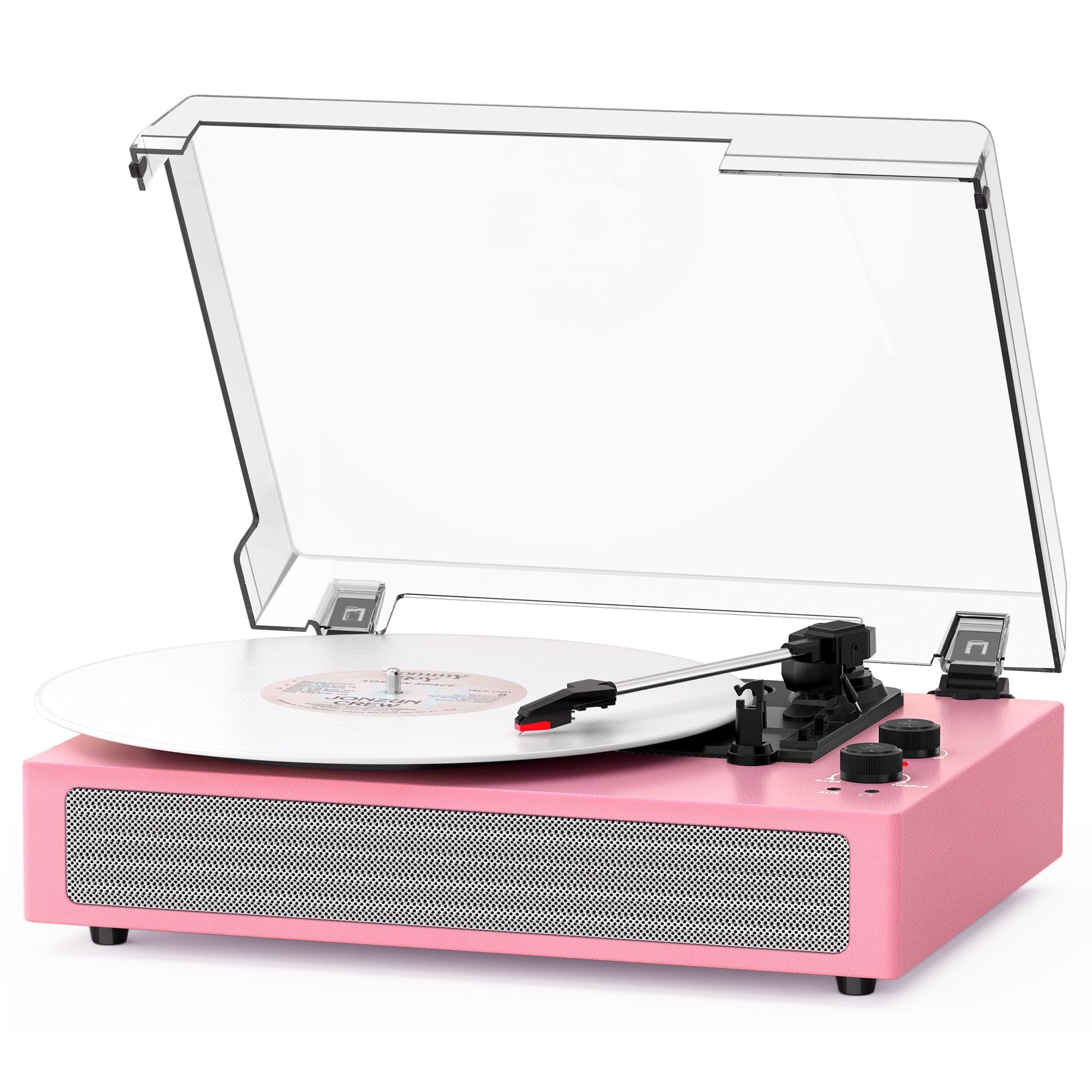 Pink Bluetooth Record Player, 3-Speed Belt Drive Turntable