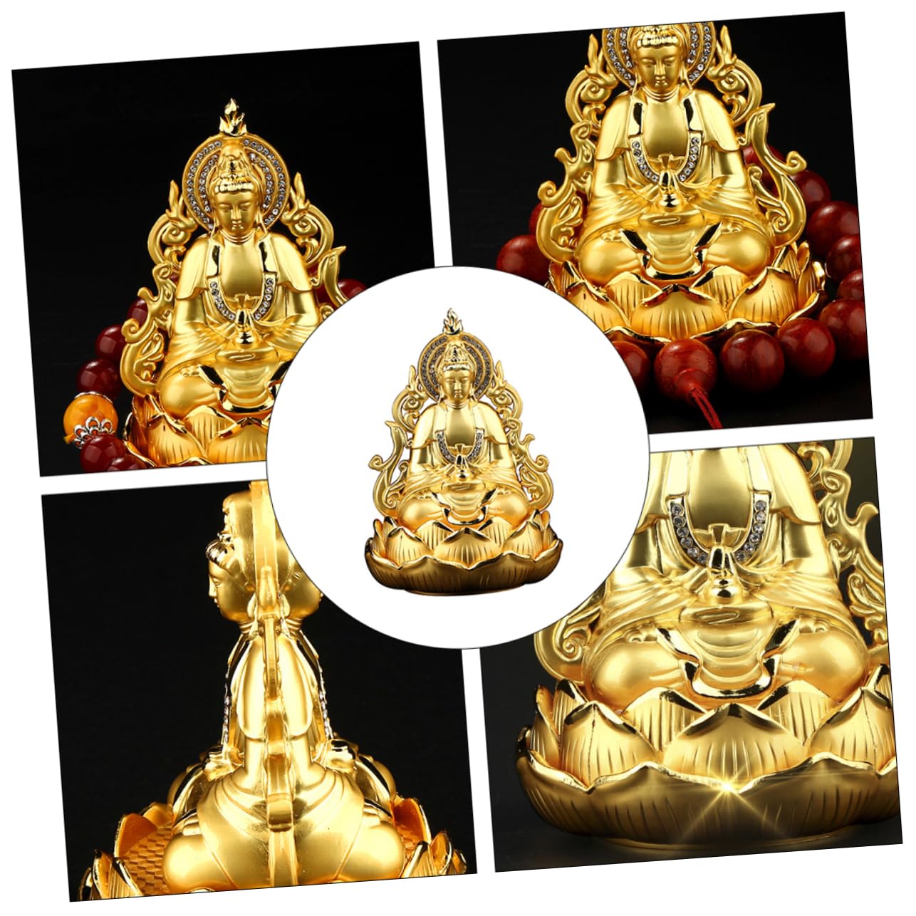 iplusmile Diffusore di Aromi per Auto in Lega Oro Design Elegante e Funzionamento Raffinato, Porta Profumo Kwan Yin per Purificare L'aria e Decorazione Interna