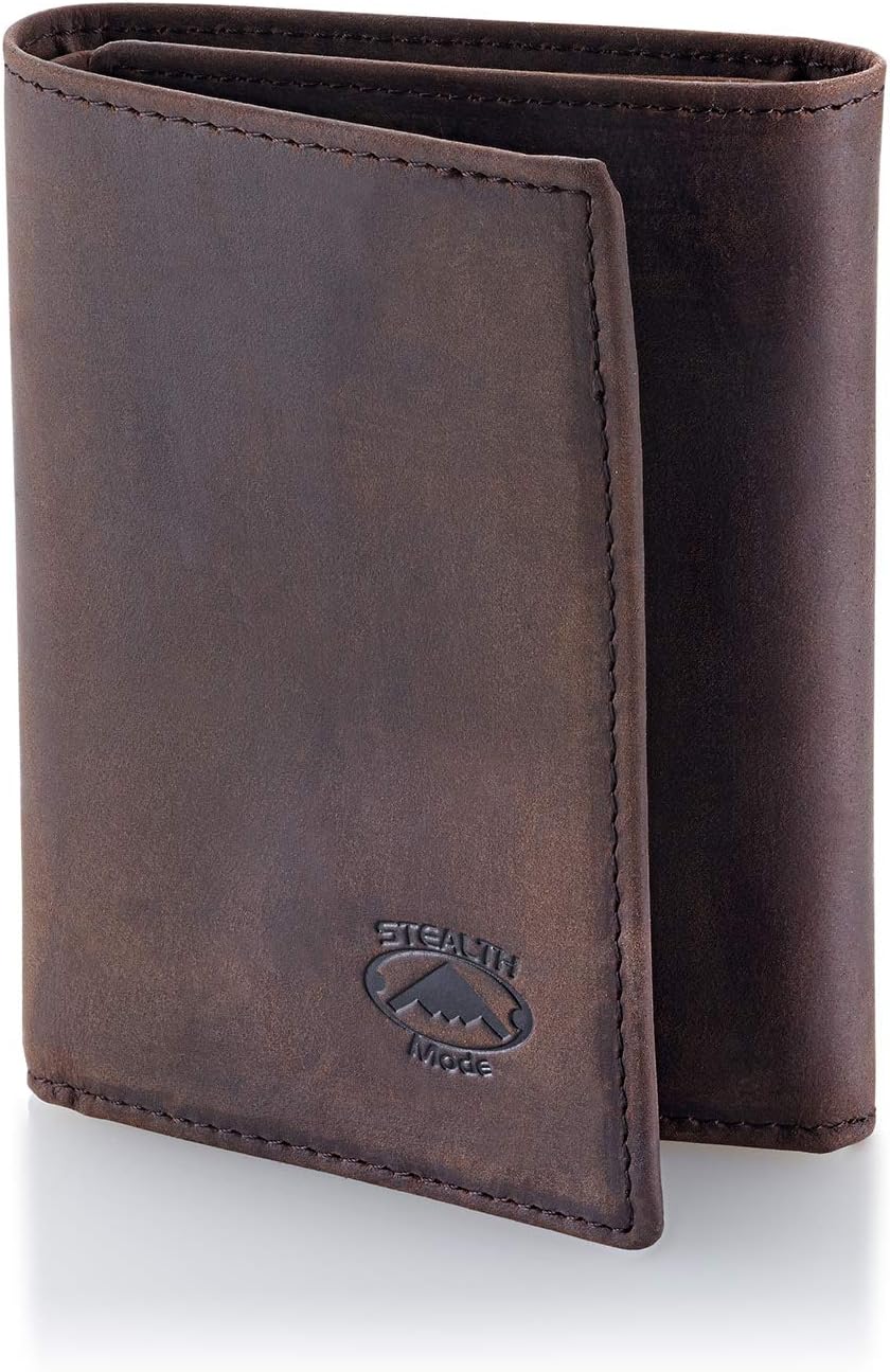 Stealth Mode Leather Trifold RFID Wallet For Men With Flip Out ID Holder (Crazy Horse Brown) - Image 7