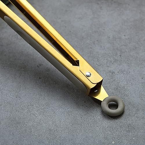 Miniatura 5 de Berglander - Pinzas de cocina doradas, pinzas de alimentos resistentes para cocinar con puntas de silicona y mango chapado en oro de titanio, pinzas
