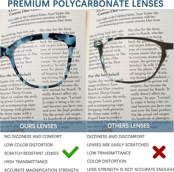 6 Pack Fashion Reading Glasses for Women - Blue Light Blocking Square Readers Anti Eyestrain Eyeglasses Spring Hinge