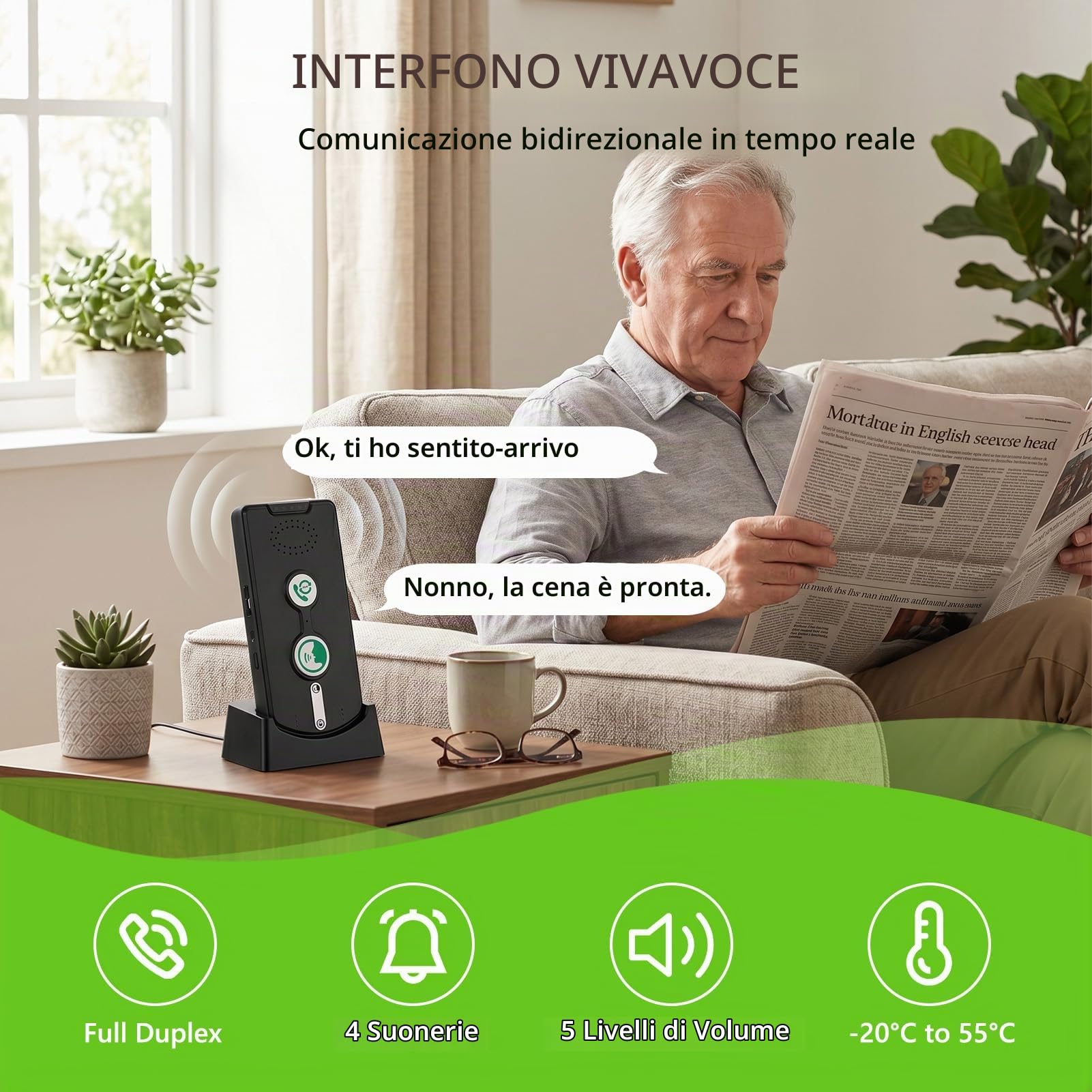 3 Set Citofono Vocale Senza Fili, Campanello Interfono per Casa e Ufficio