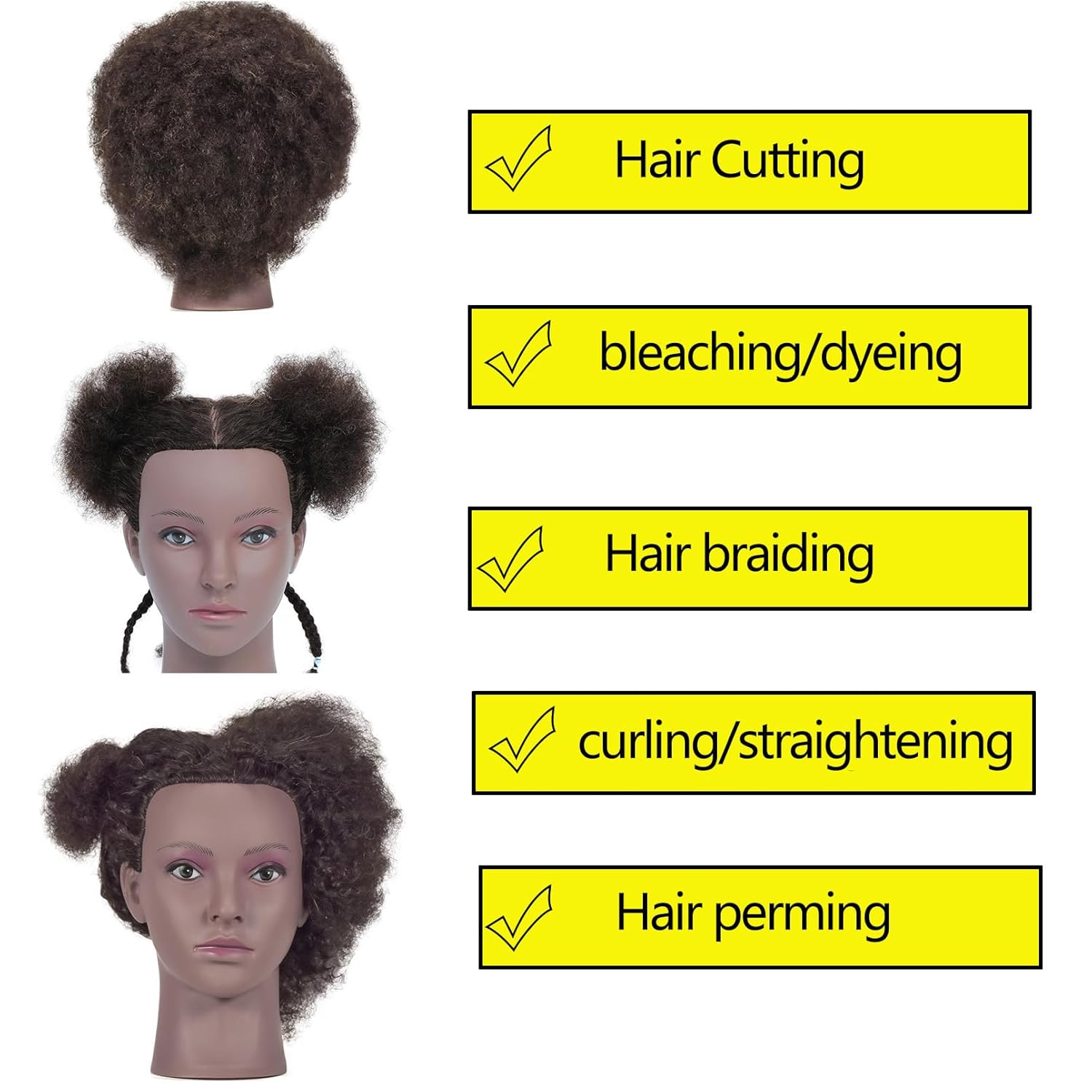 Afro cvičná hlava z rôznych uhlov pohľadu