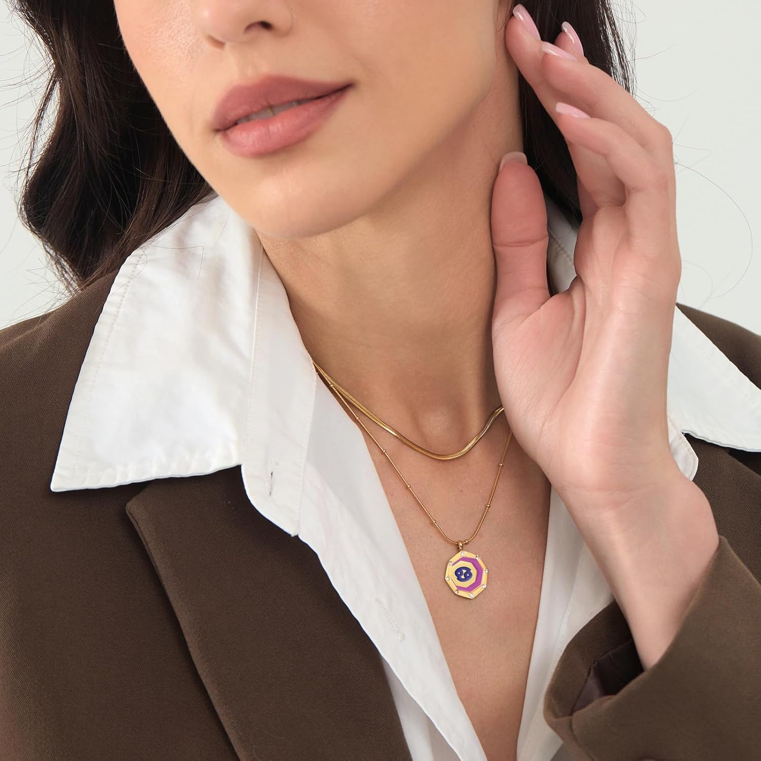 LETFLY Zodiac Layered Gold Necklaces for Women, Layered Snake Chain with Adjustable Cubic Zirconia 18K Gold Plated Octagon Shaped Pendant Necklace for Womens Jewelry Gifts - Image 2