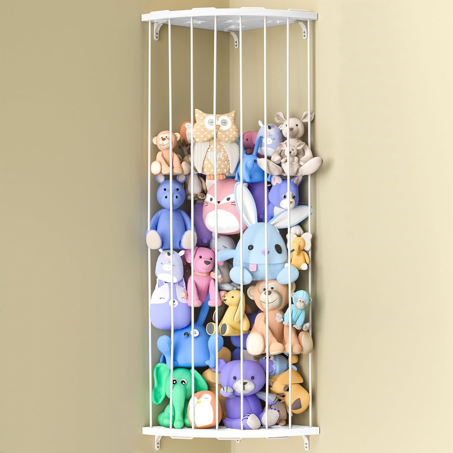 Stuffed animal storage wood corner holder hanging organizer shelf