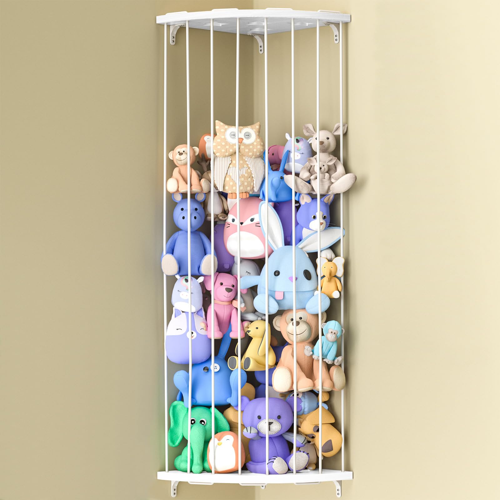 Stuffed Animal Storage Wood Corner Plush Toys Holder with Star Pattern, Length Adjustable Large Hanging Stuffed Animal Toy Organizer Shelf for Nursery