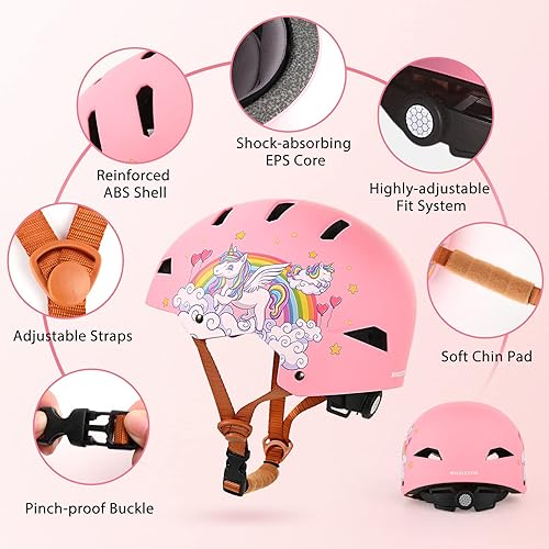 Miniatura 5 de Casco de bicicleta para niños, certificado por CPSC y ASTM, para niños pequeños de 3 a 5, 8 y 14 años 2 Unicornios Rosa,Unicornios bebé,Aventura