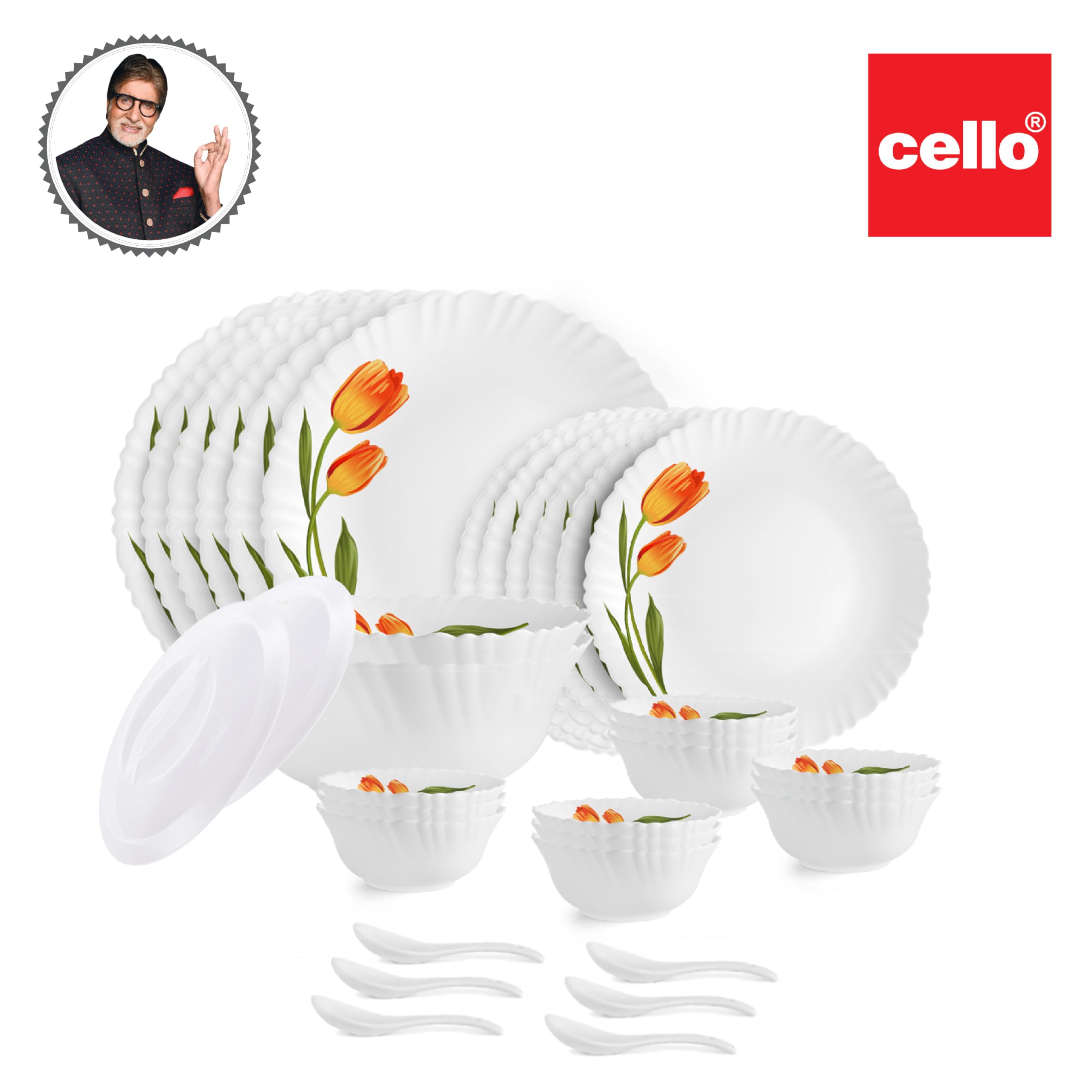 Cello Opalware Dazzle Series Spring Tulip Dinner Set | Microwave
