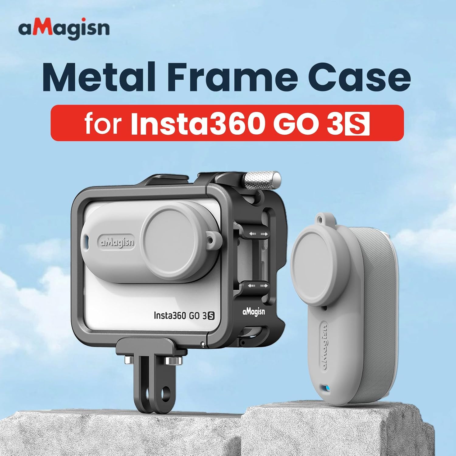 Aluminum Frame Cage with Lens Silicone Case for Insta360 GO 3S/GO 3,Metal Protective Durable Housing Case with Cold Shoe Mount(Model Number4)