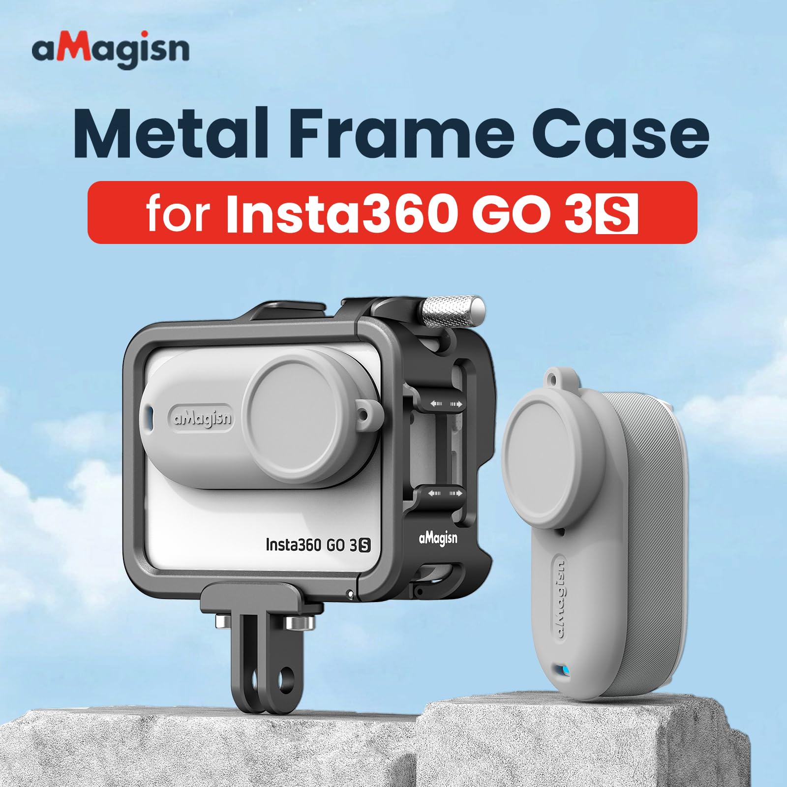 Aluminiumrahmen mit Objektiv, Silikonhülle für Insta360 GO 3S/GO 3, Metall-Schutzhülle, langlebiges Gehäuse mit Kaltschuh-Halterung