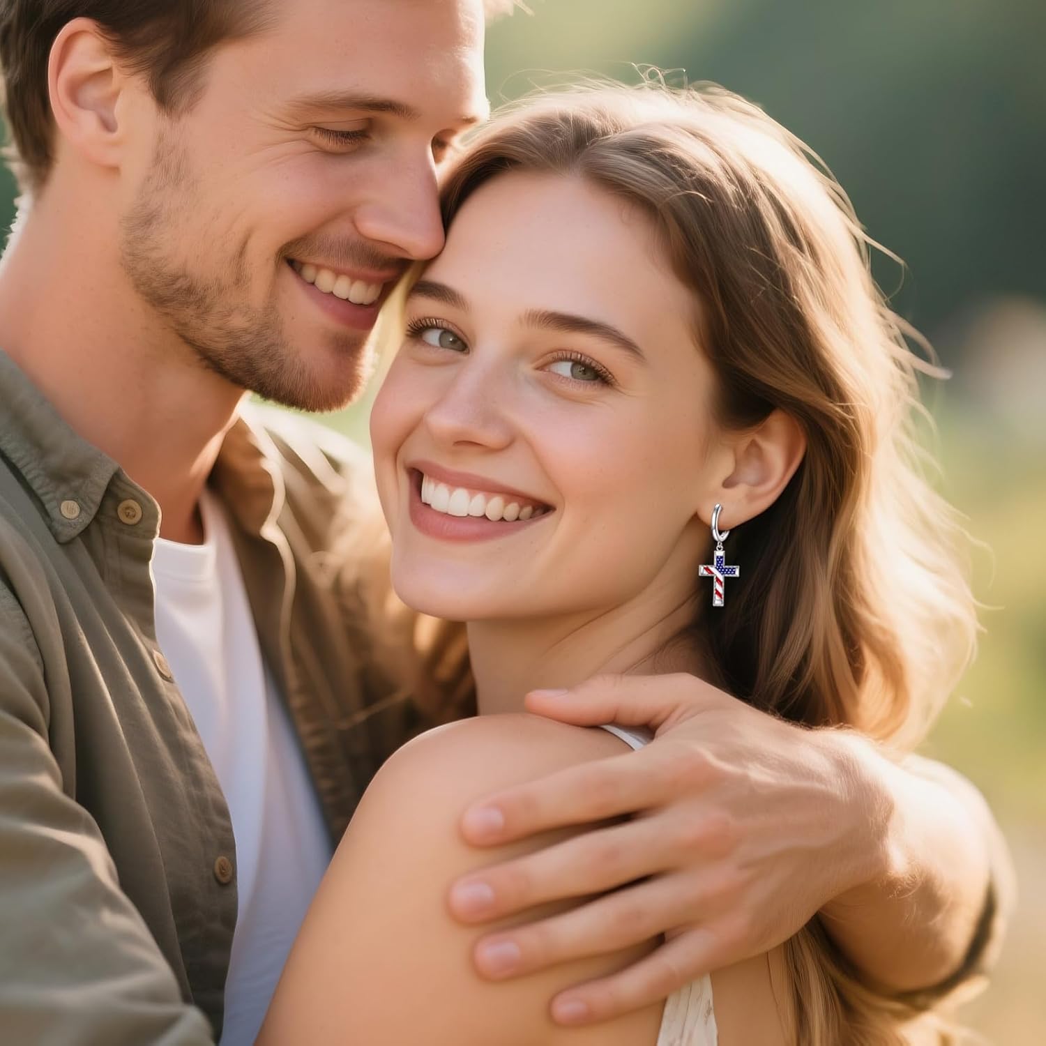 American Flag Earrings 925 Sterling Silver Cross Fourth of July Earrings Red White and Blue Earring American Flag Jewelry for Women Patriotic