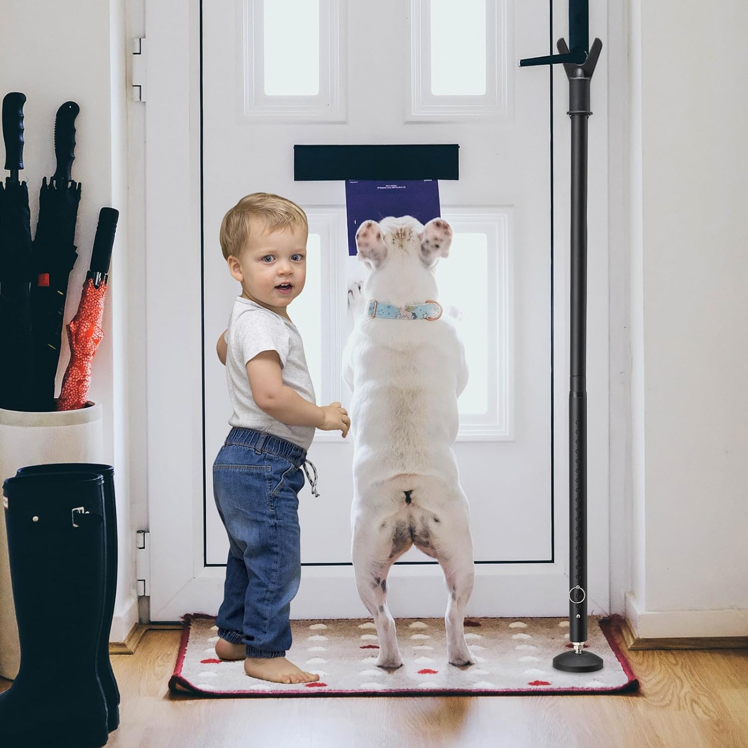 Door Security bar, 17-50.5'’ Adjustable Door Stopper Stick for Front Home Apartment Hotel Heavy Duty Safety Lock Blocker Screen Door Women Traveler(2 Pack,Black)