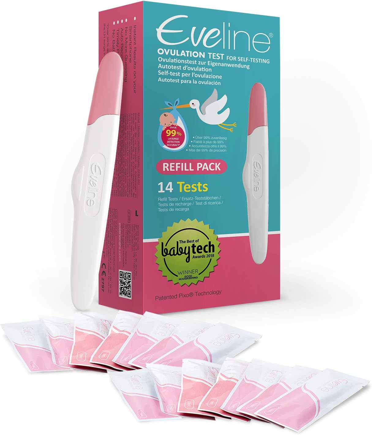 Eveline Digital Ovulation Test - Refill Pack for Easy at Home Ovulation Predictor Kit, 14 Ovulation Test Strips (No Smart Scanner), Digital Results Powered by Eveline App with Predictor Kit