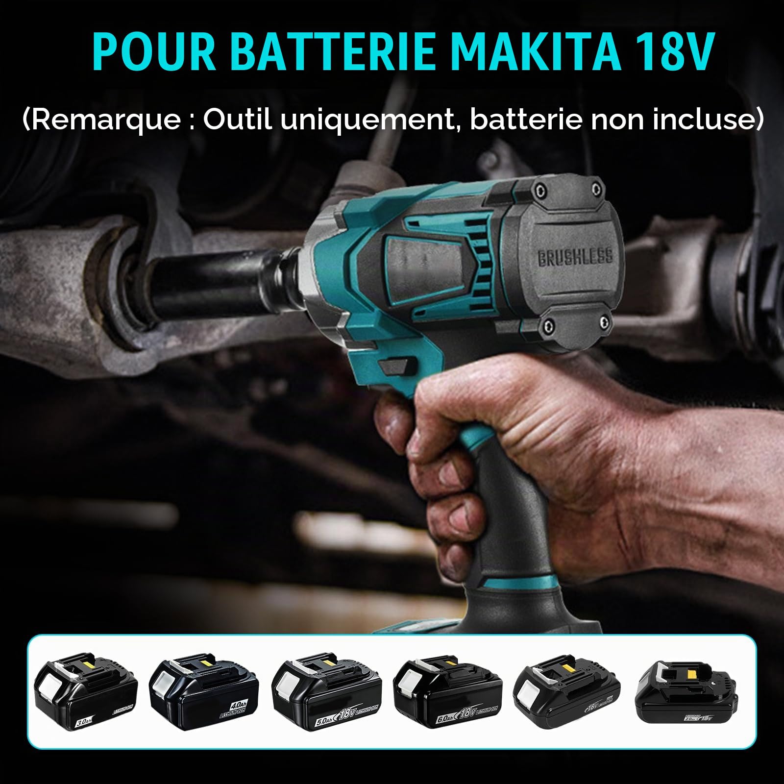 700Nm Clé à Chocs Sans Fil Compatible avec Makita 18V Batteries, 1/2'' Brushless Boulonneuse a Choc Electrique avec 6 Douilles, pour la Voiture et la Maison (Batterie non incluse)