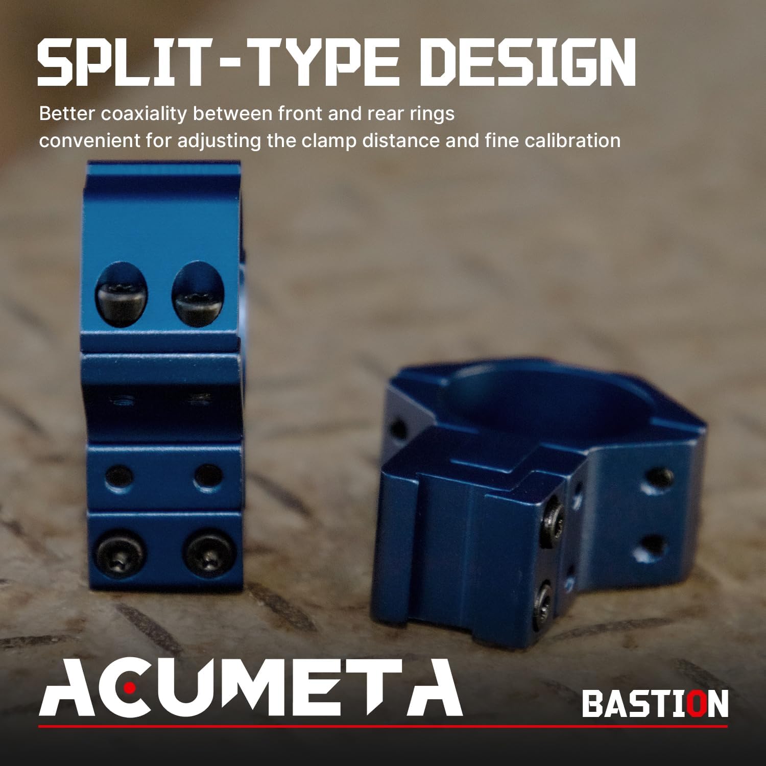 ACUMETA Bastion Scope Rings - 30mm Tube Clamp, Center Height Adjustable