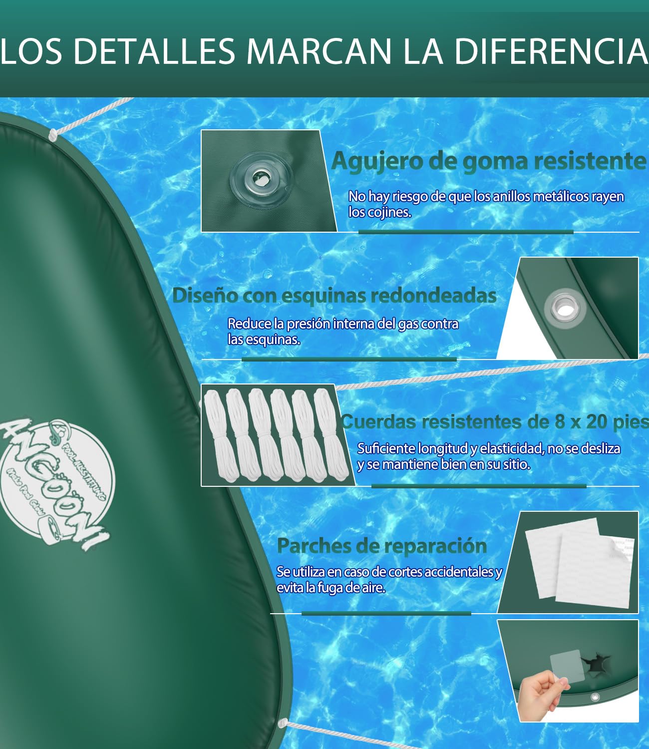 Angooni Cojín de piscina de invierno elíptico, 210 × 300 cm, XXL, cojín de aire para piscina con doble costura para cubrir la piscina, cojín para el invierno con válvula de inflación dual Boston