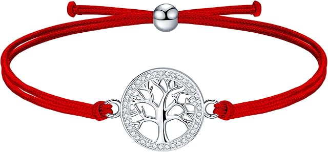 J.Endéar Tree of Life Bracelet Valentine's Day Jewelry 925 Sterling Silver Zircon Round Charm Handmade Cord Bracelet Love Birthday Gift for Women Girl