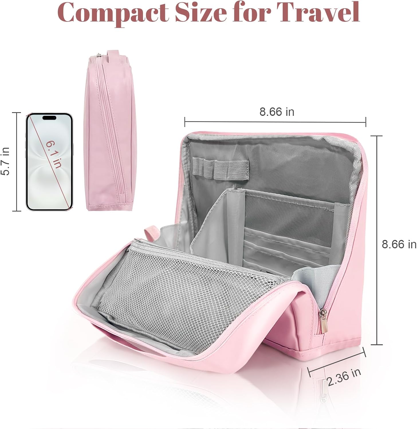 Standing Makeup Bag, Stand Up Makeup Bag with Multiple Compartments, Waterproof Portable Foldable Travel Makeup Bag Standing Toiletry Bag with Brush Storage for Women (Pink)