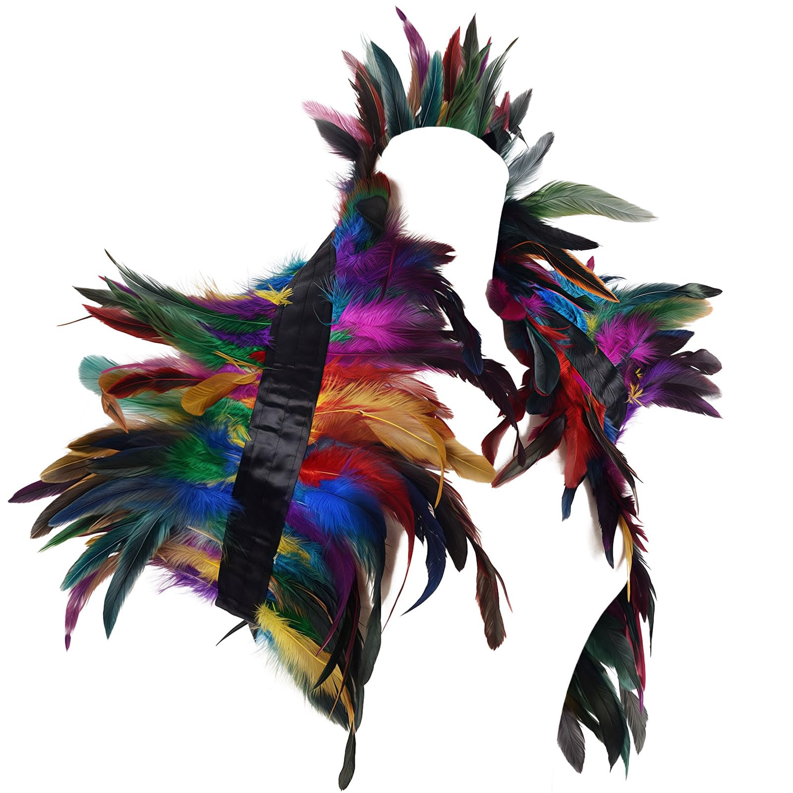 AWAVM Women Natural Feather Cape,Gothic Lacing Shawl Shrug Collar Feather Cloak,Gothic Lacing Shawl Shrug Collar Cape for Halloween Cosplay Christmas Party