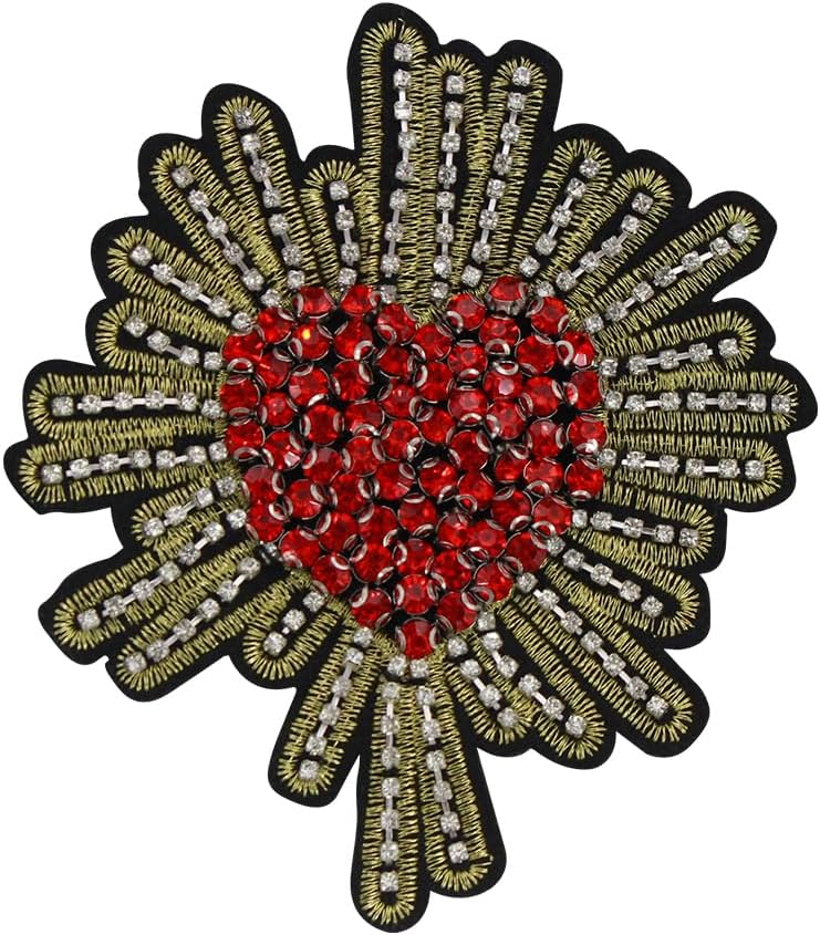 Hand-Beaded Fabric Patches Heart Sew on Patch DIY Beaded Applique Beaded Ornamentation Fashion Star Patch 2pcs (A)